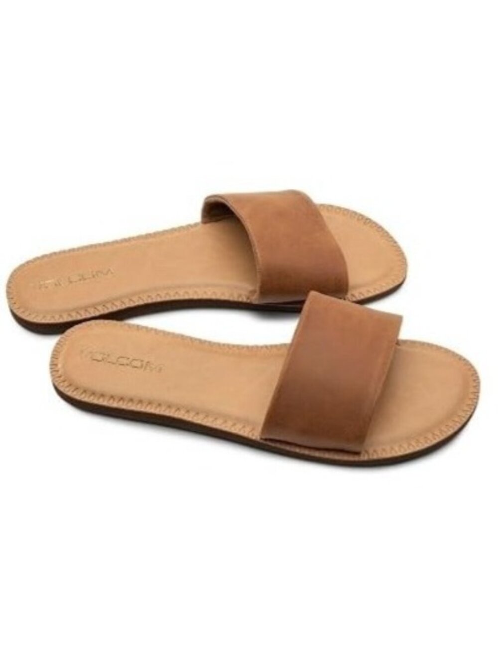 NWT Volcom Simple Slide Tan Leather Strap Size 7